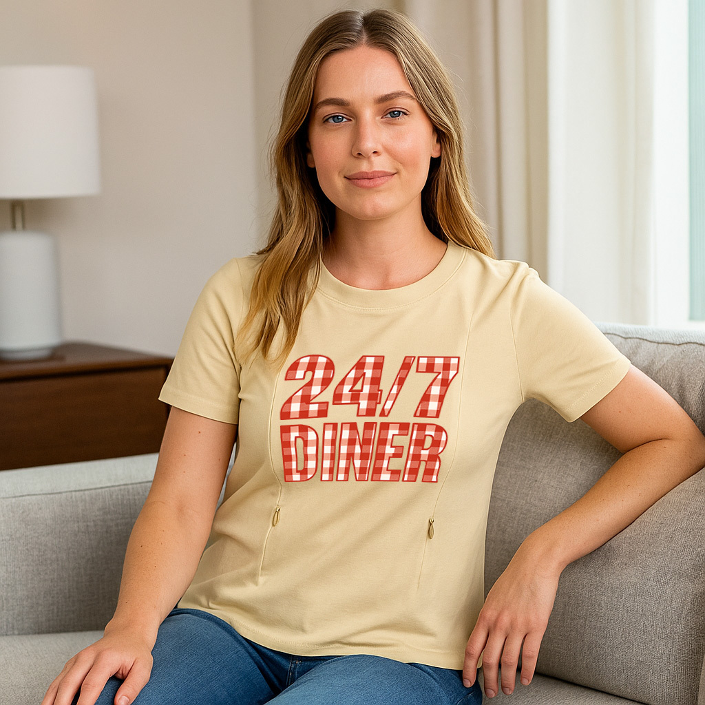 Nursing T-Shirt for New Moms | Fun 24/7 Diner Graphic | | totkeeps