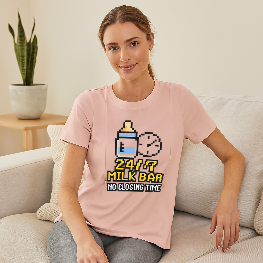 Funny Breastfeeding Tee with Side Zipper | 24/7 Milk Bar