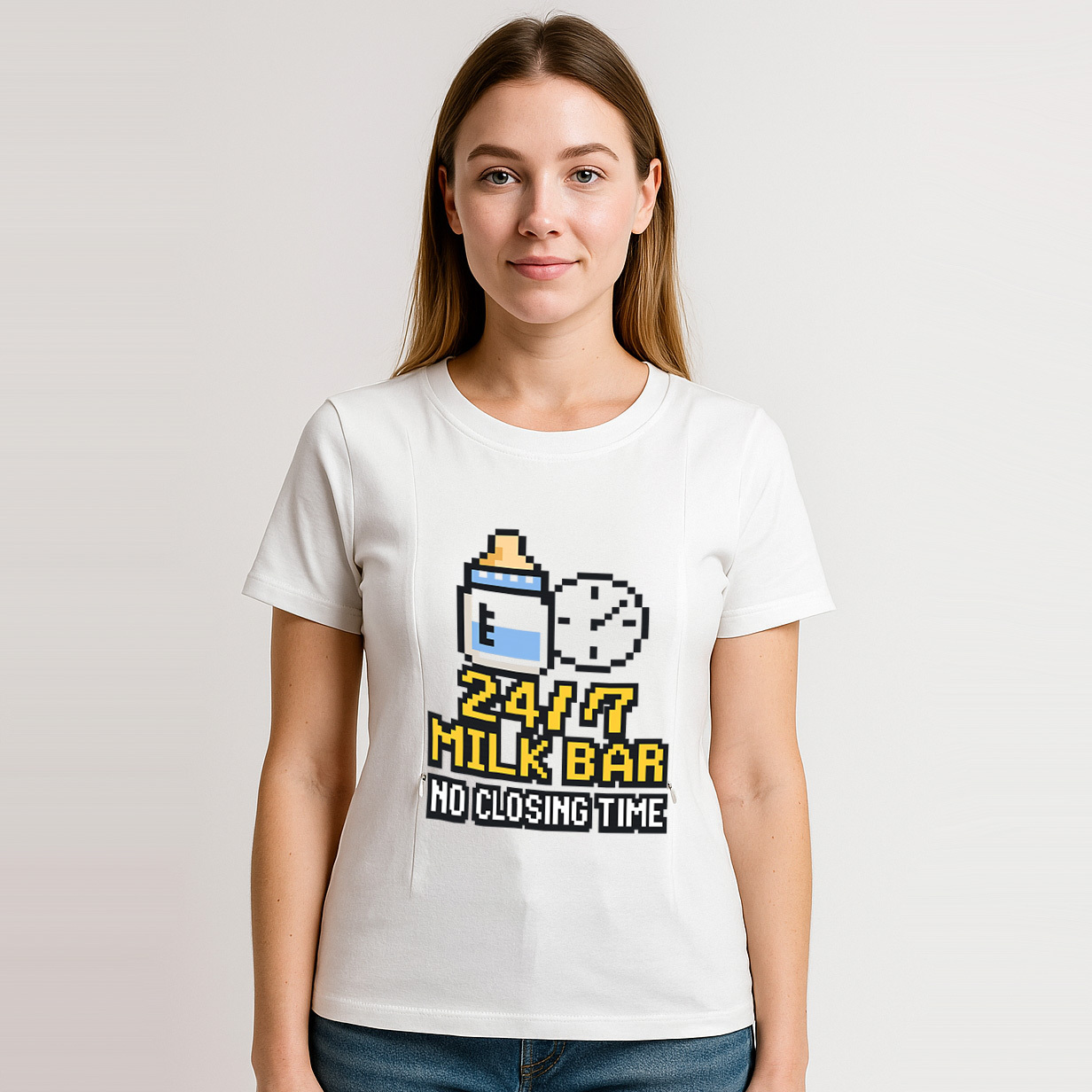 Funny Breastfeeding Tee with Side Zipper | 24/7 Milk Bar