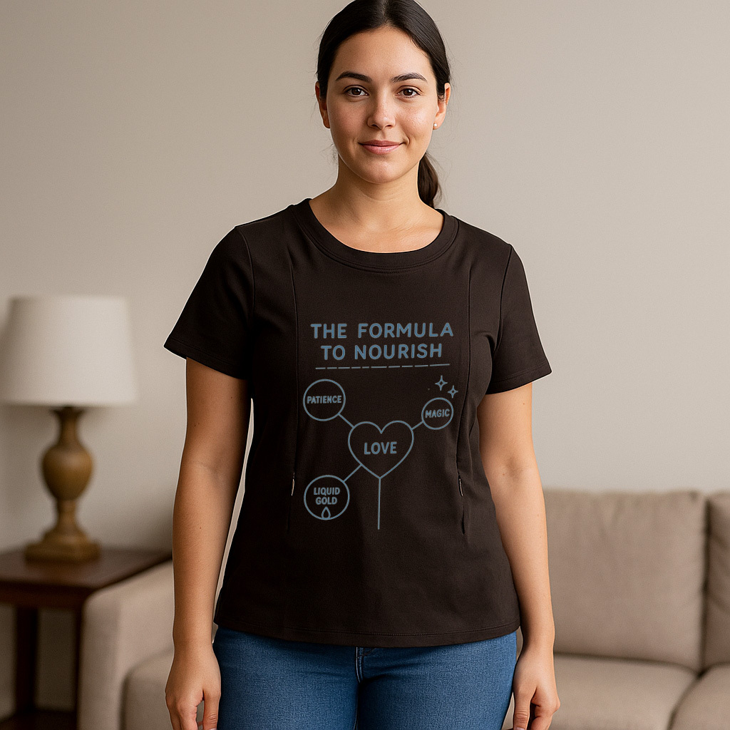 Cute Nursing Top for New Moms | Nourish Graphic | Side  | brand