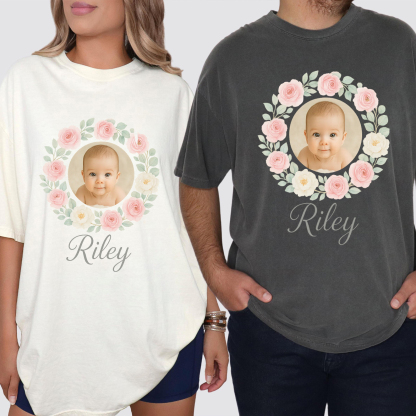 Family Matching Custom Floral Wreath Baby Photo & Name