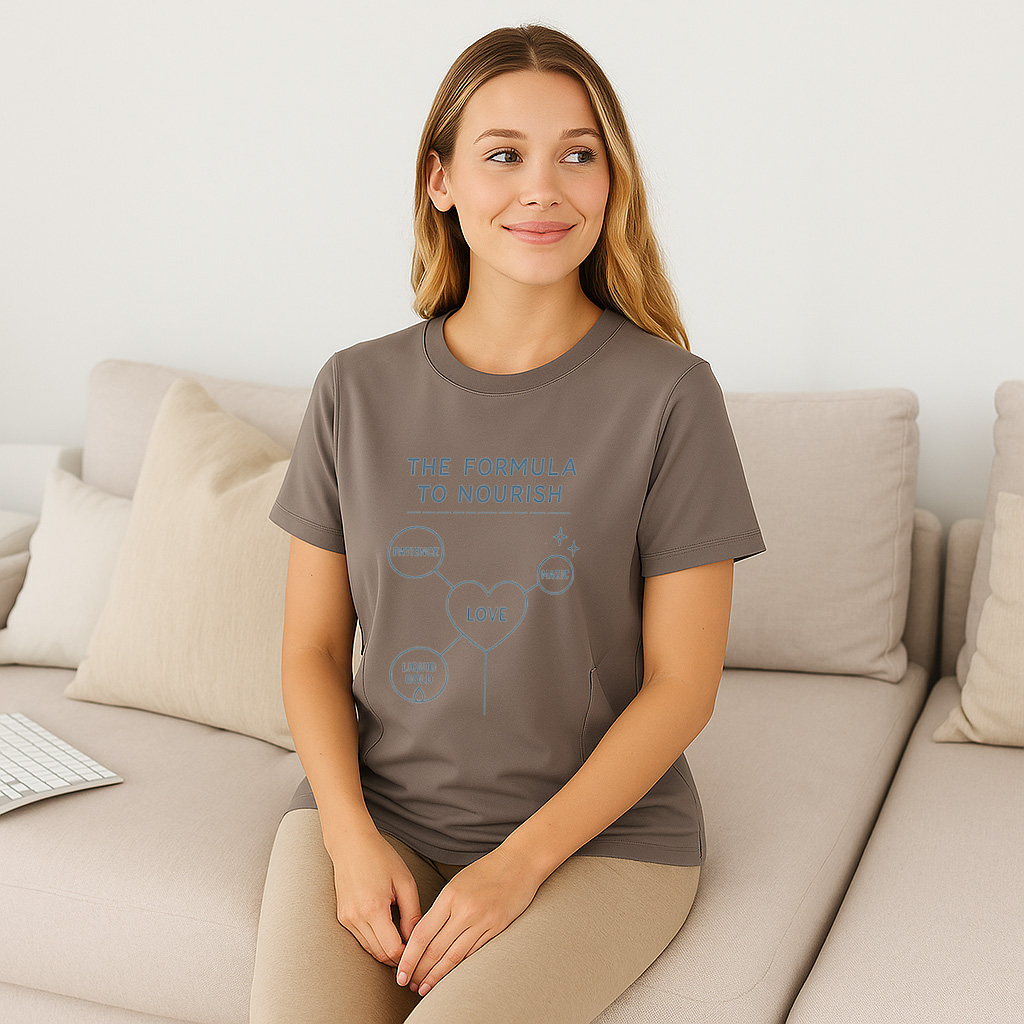 Cute Nursing Top for New Moms | Nourish Graphic | Side  | brand