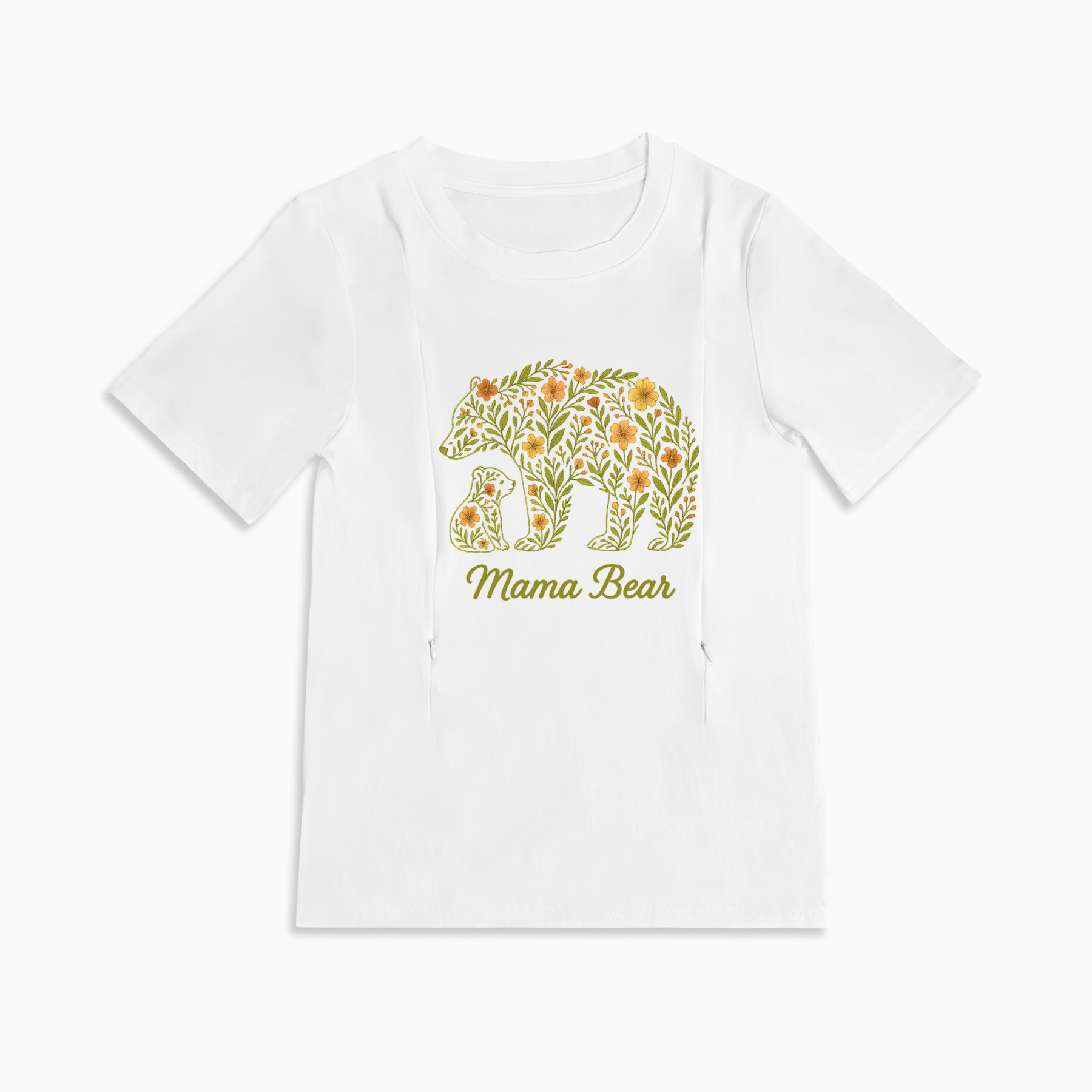 Soft Cotton Mama Bear Nursing Tee | Discreet Side Zippers for Comfort