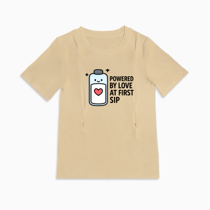 Side Zipper Nursing T-Shirt | "Love at First Sip" Cute Mama Tee