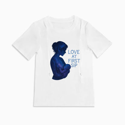 Comfortable Cotton Nursing Tee | "Love at First Sip" Slogan