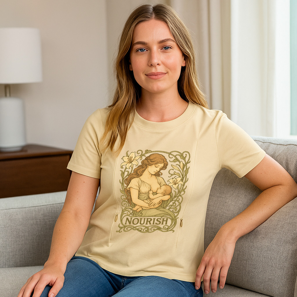 Gift for New Mom | Nourish Nursing T-Shirt with Zippers