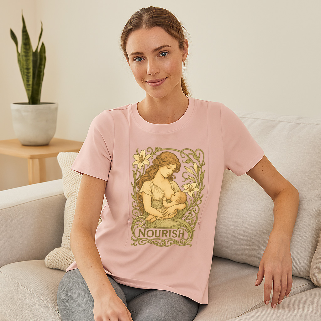 Gift for New Mom | Nourish Nursing T-Shirt with Zippers
