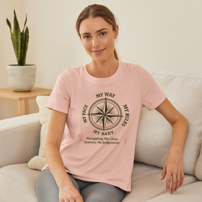 Graphic Nursing Tee for Moms | "No Judgement Zone" Side | brand