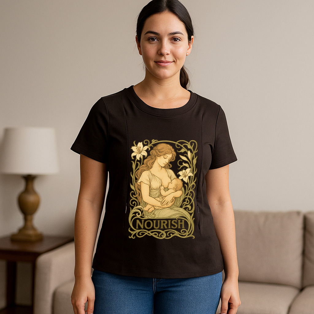 Gift for New Mom | Nourish Nursing T-Shirt with Zippers