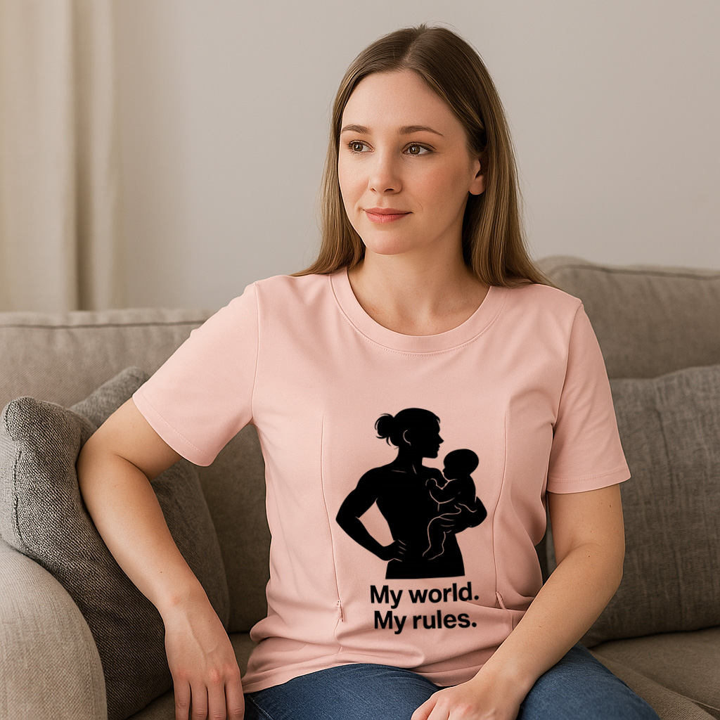 Graphic Nursing Tee for Moms | "My Baby My Rules" Side  | brand