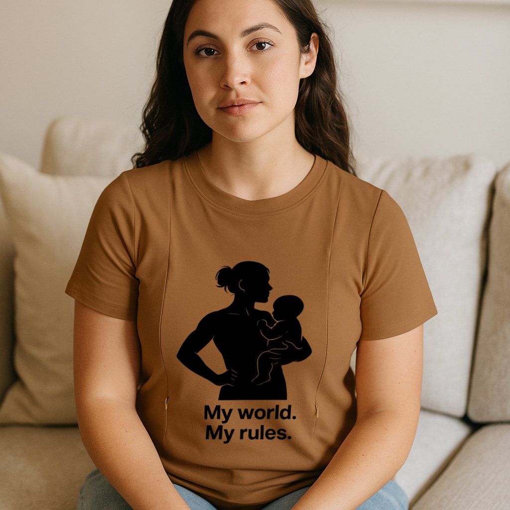 Graphic Nursing Tee for Moms | "My Baby My Rules" Side  | brand