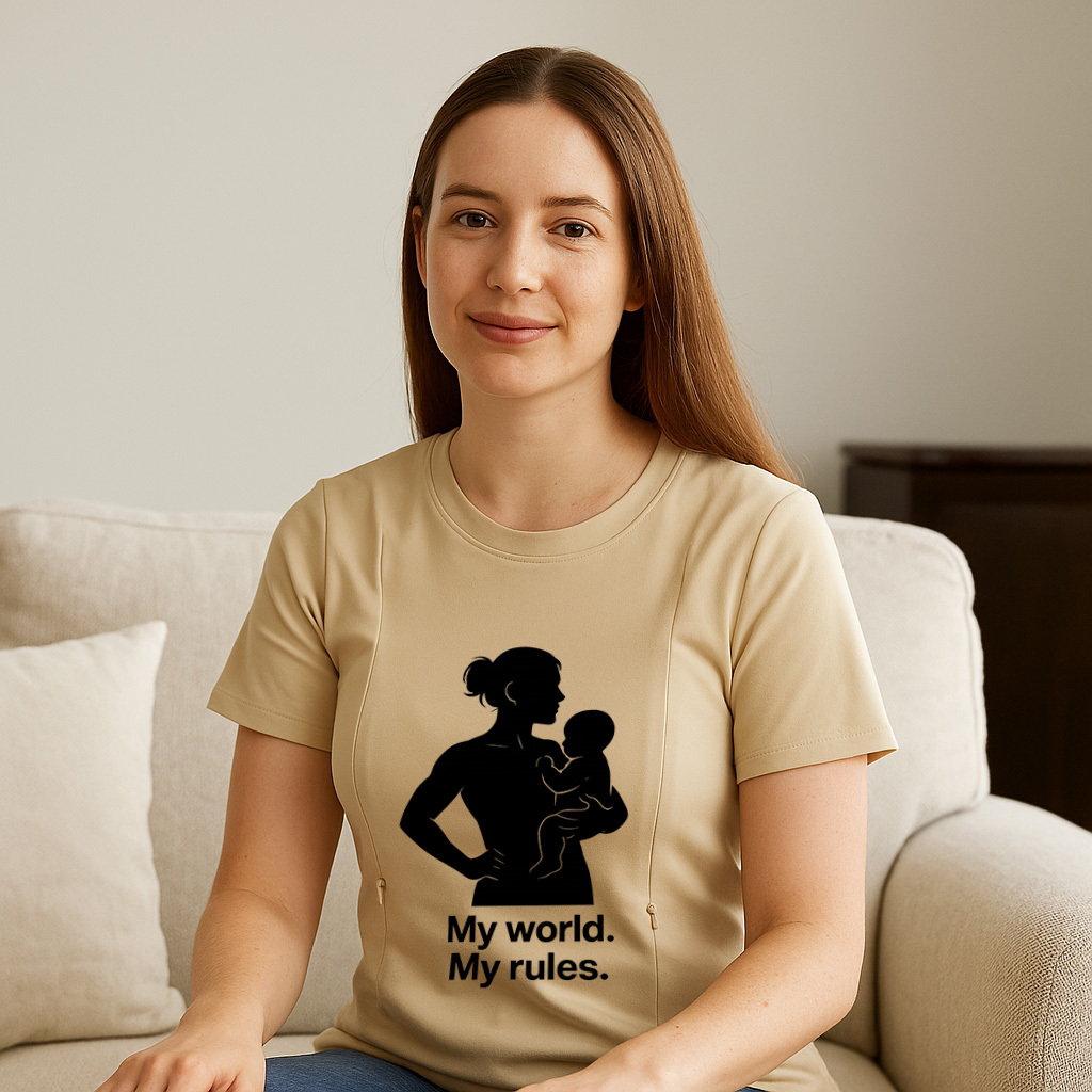 Graphic Nursing Tee for Moms | "My Baby My Rules" Side  | brand