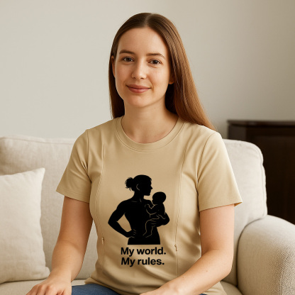 Graphic Nursing Tee for Moms | "My Baby My Rules" Side  | brand