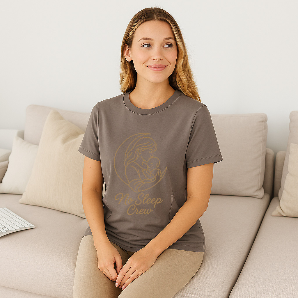 Cotton Breastfeeding Shirt | Funny No Sleep Crew Design | brand