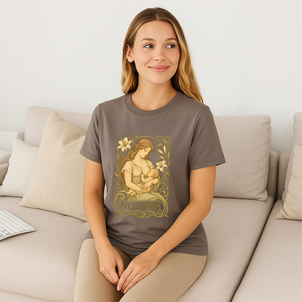 Gift for New Mom | Nourish Nursing T-Shirt with Zippers
