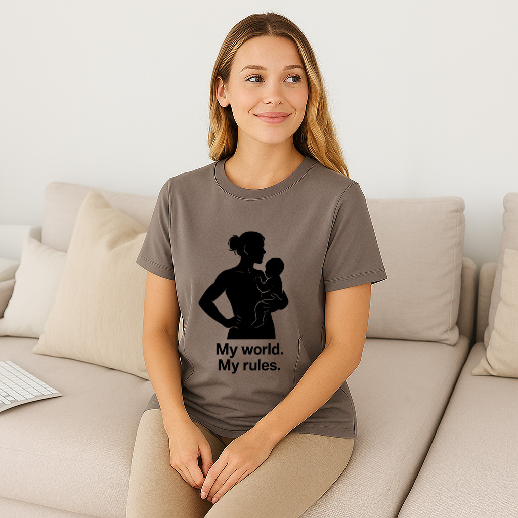 Graphic Nursing Tee for Moms | "My Baby My Rules" Side  | brand