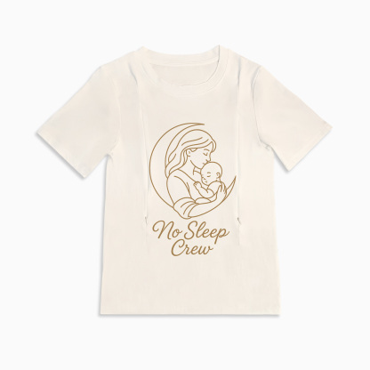 Cotton Breastfeeding Shirt | Funny No Sleep Crew Design | Side Zips