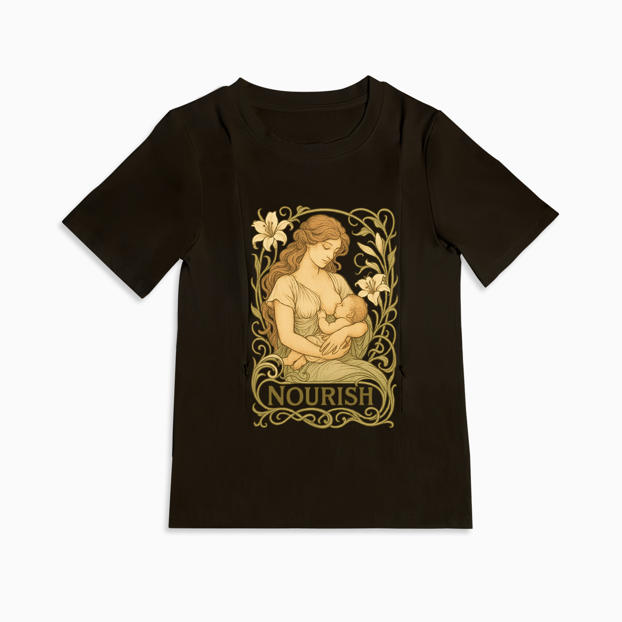 Gift for New Mom | Nourish Nursing T-Shirt with Zippers