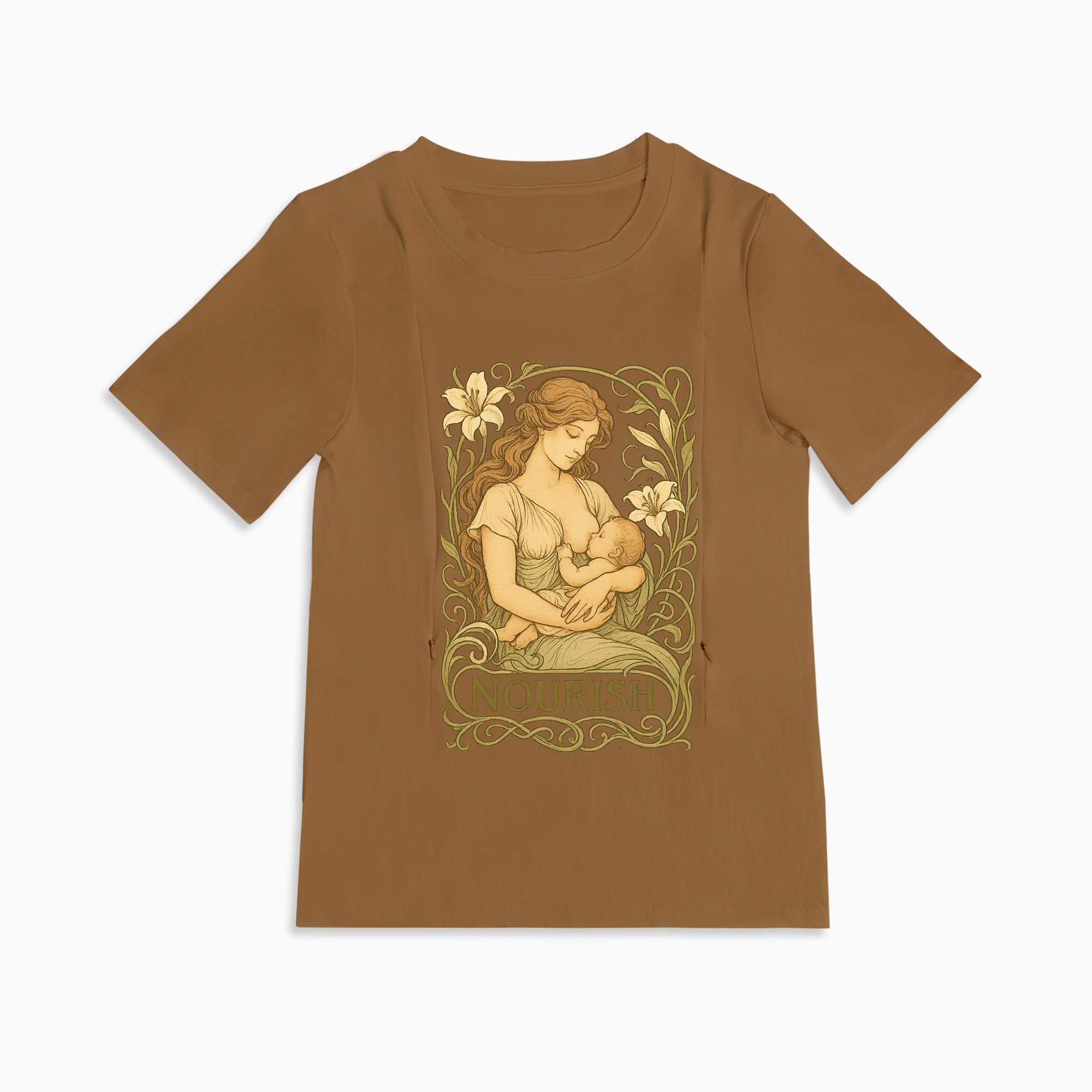 Gift for New Mom | Nourish Nursing T-Shirt with Zippers