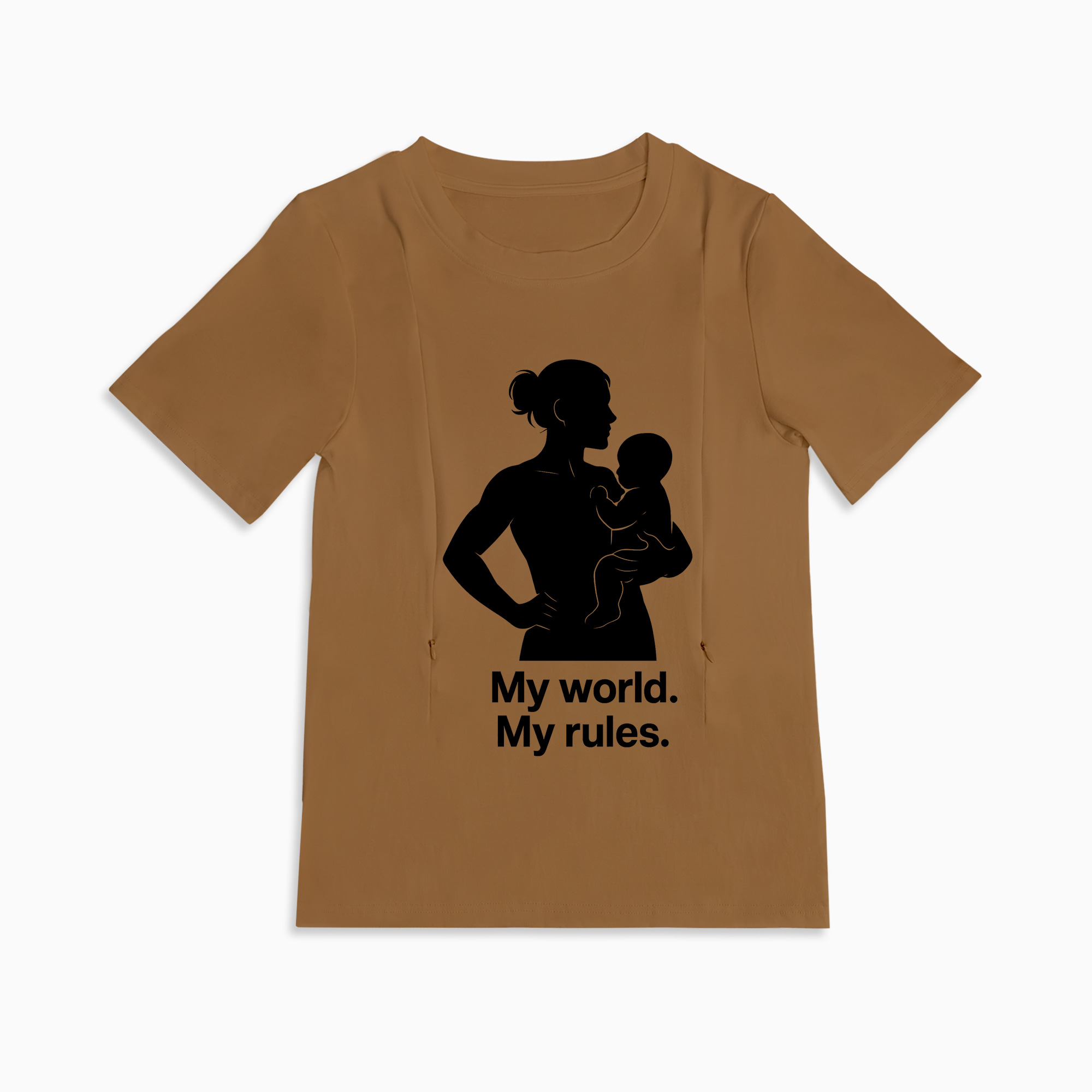 Graphic Nursing Tee for Moms | "My Baby My Rules" Side Zip Design