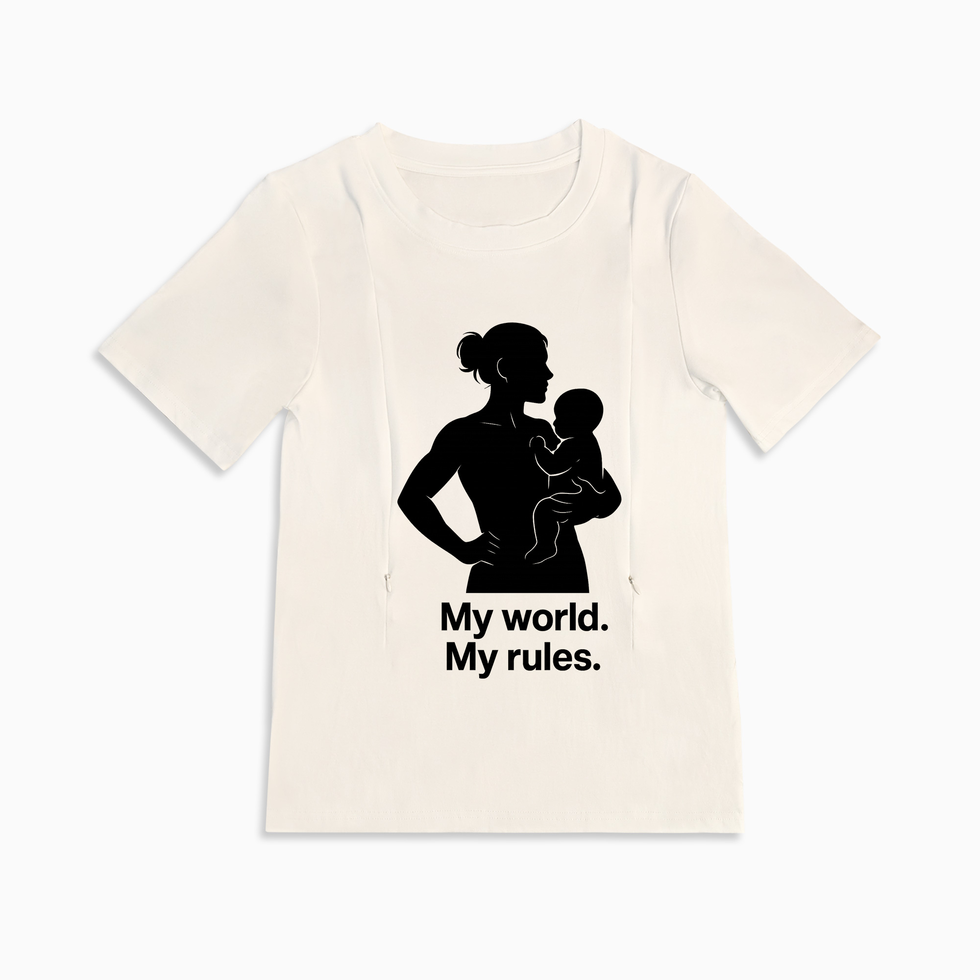 Graphic Nursing Tee for Moms | "My Baby My Rules" Side Zip Design
