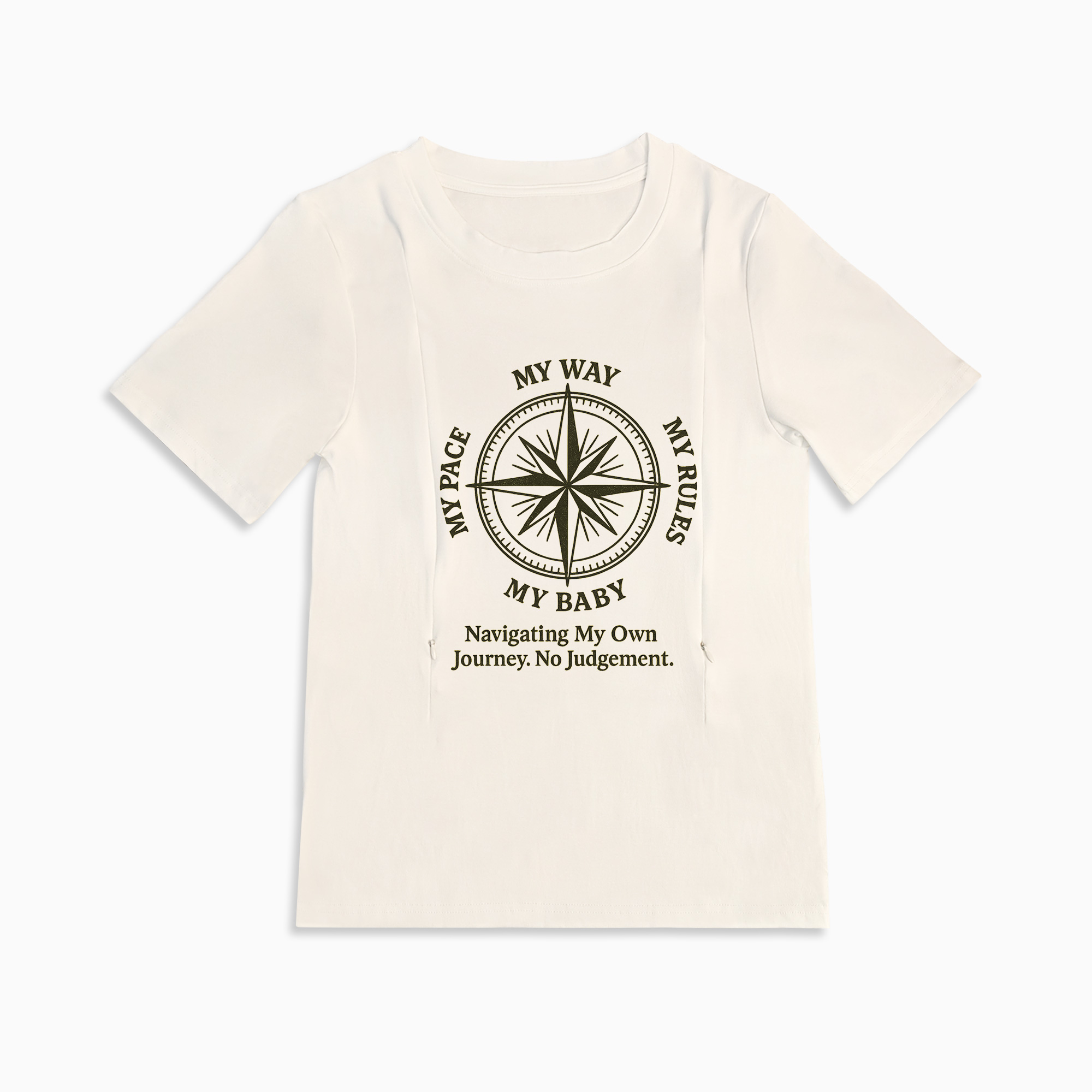 Graphic Nursing Tee for Moms | "No Judgement Zone" Side Zip Design