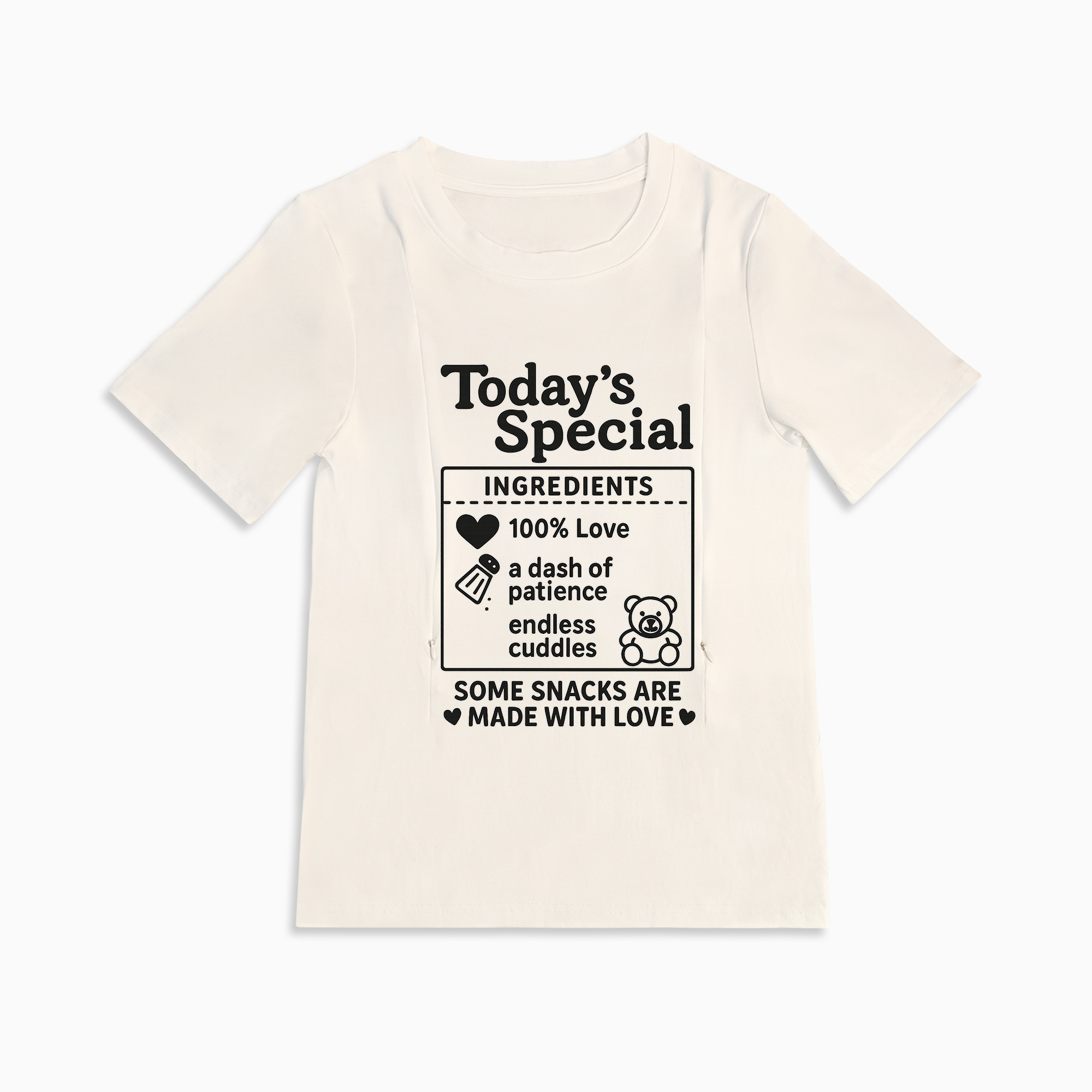 Totkeeps "Snacks Made with Love" Tee | Functional Zipper Nursing Top