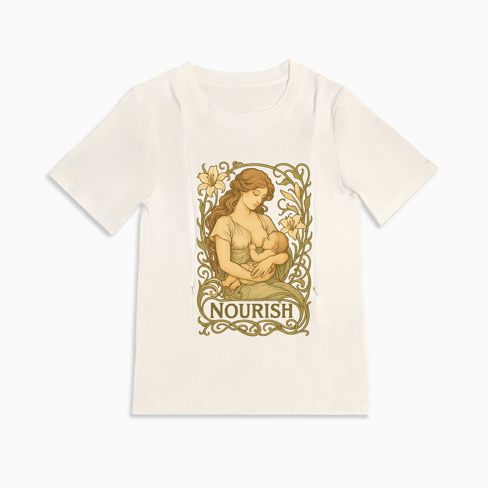 Gift for New Mom | Nourish Nursing T-Shirt with Zippers
