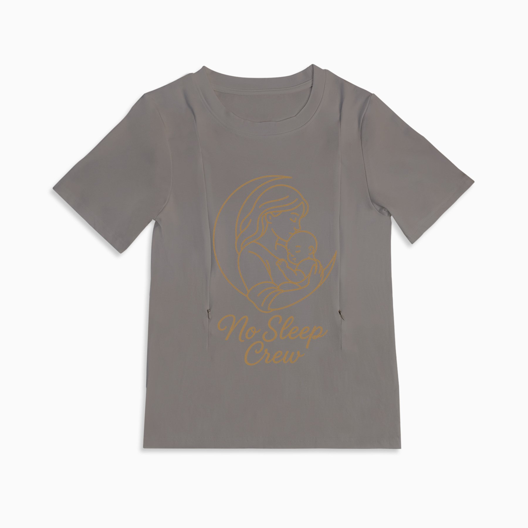 Cotton Breastfeeding Shirt | Funny No Sleep Crew Design | Side Zips