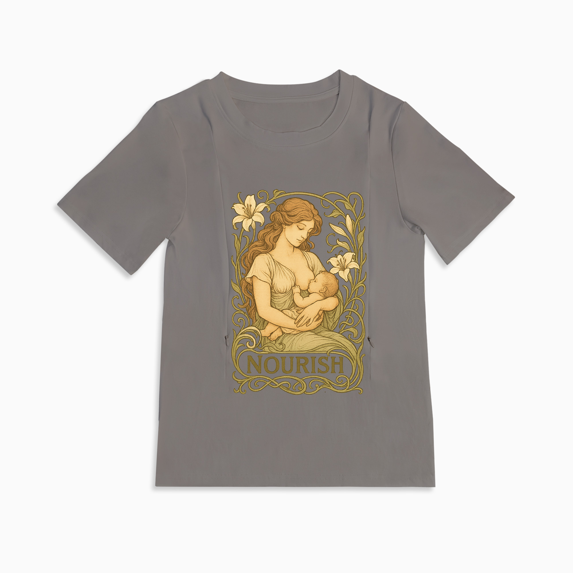 Gift for New Mom | Nourish Nursing T-Shirt with Zippers