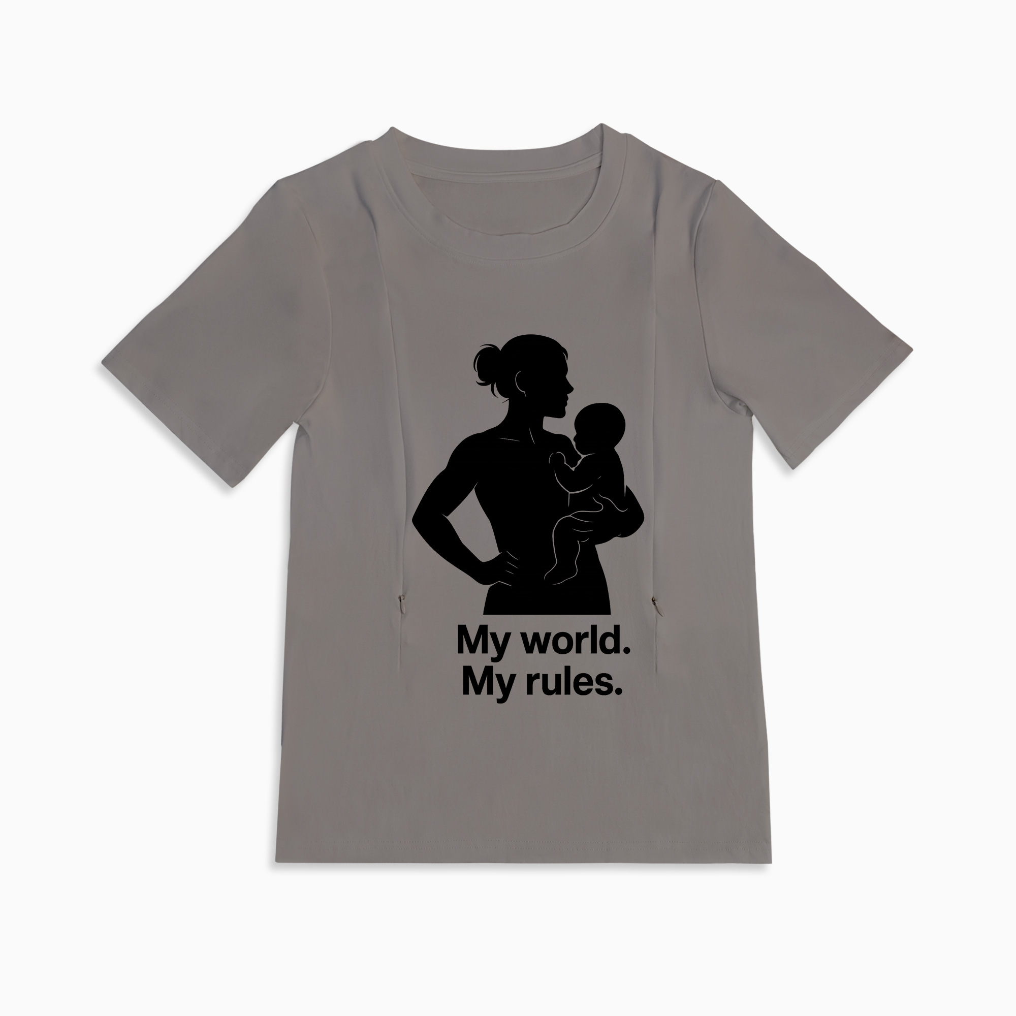 Graphic Nursing Tee for Moms | "My Baby My Rules" Side Zip Design