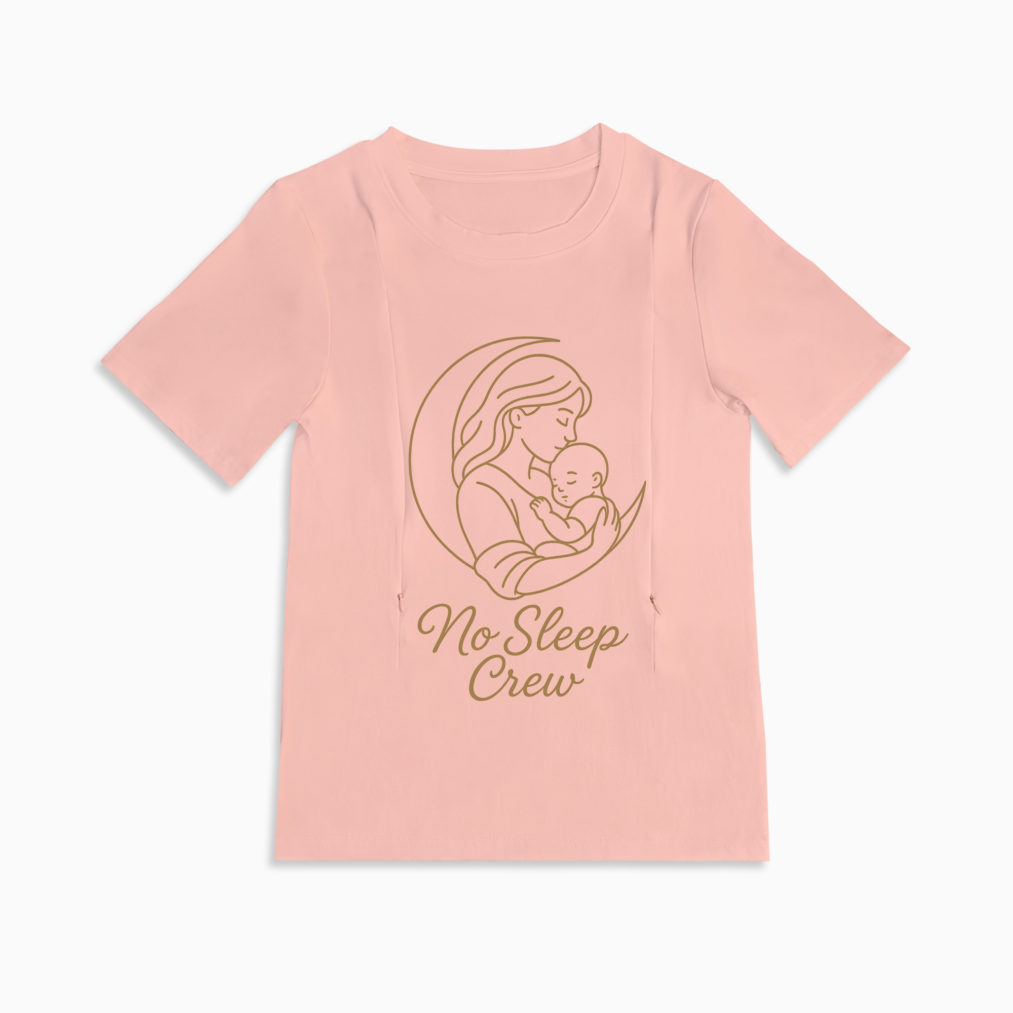 Cotton Breastfeeding Shirt | Funny No Sleep Crew Design | Side Zips