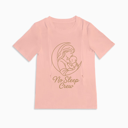 Cotton Breastfeeding Shirt | Funny No Sleep Crew Design | Side Zips