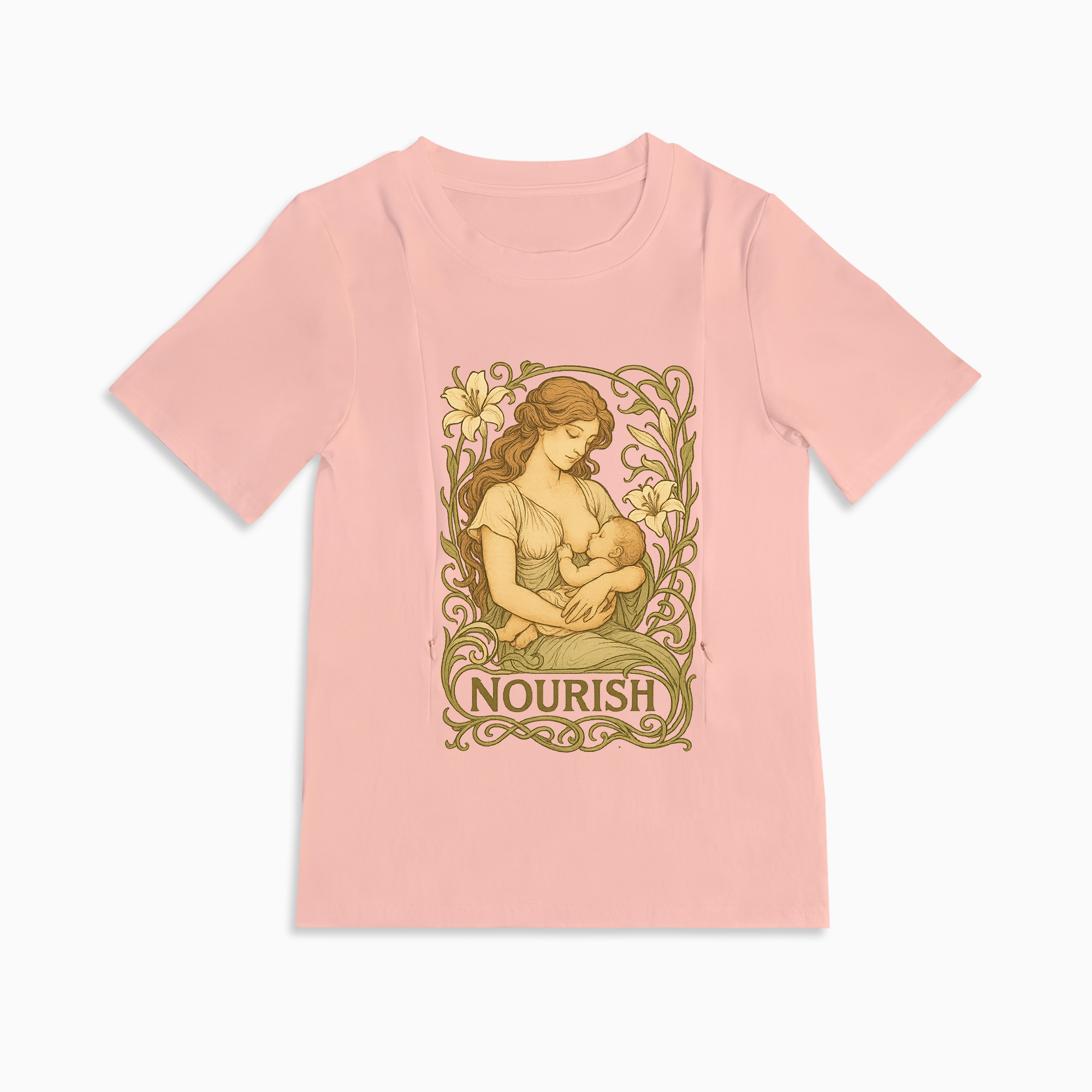 Gift for New Mom | Nourish Nursing T-Shirt with Zippers