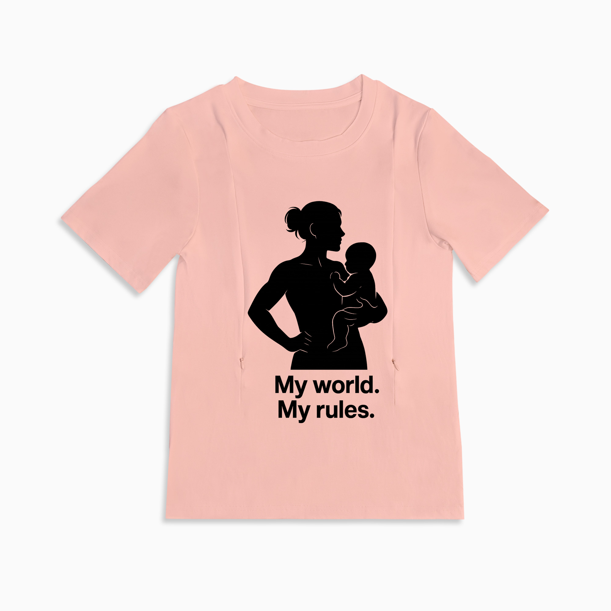 Graphic Nursing Tee for Moms | "My Baby My Rules" Side Zip Design