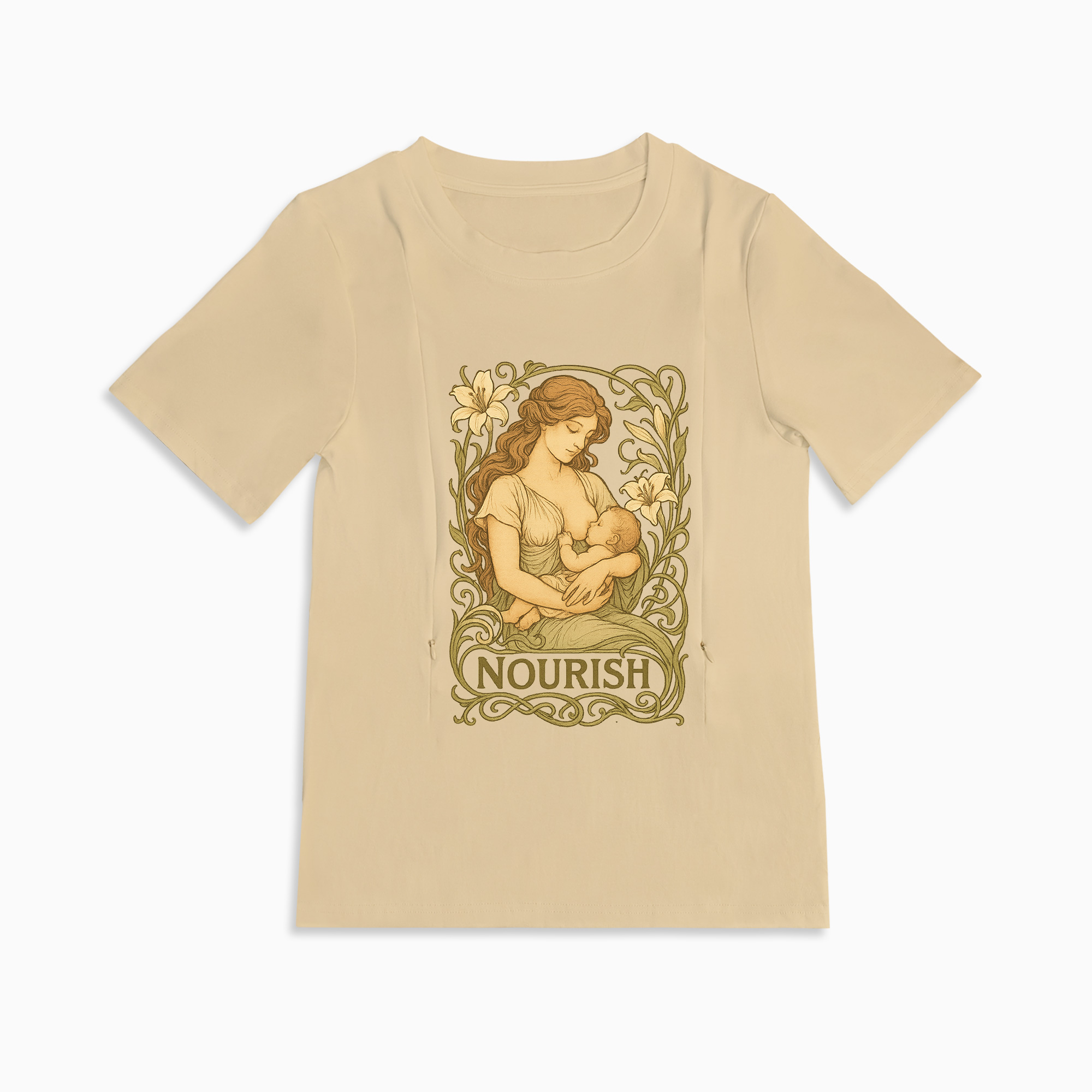 Gift for New Mom | Nourish Nursing T-Shirt with Zippers