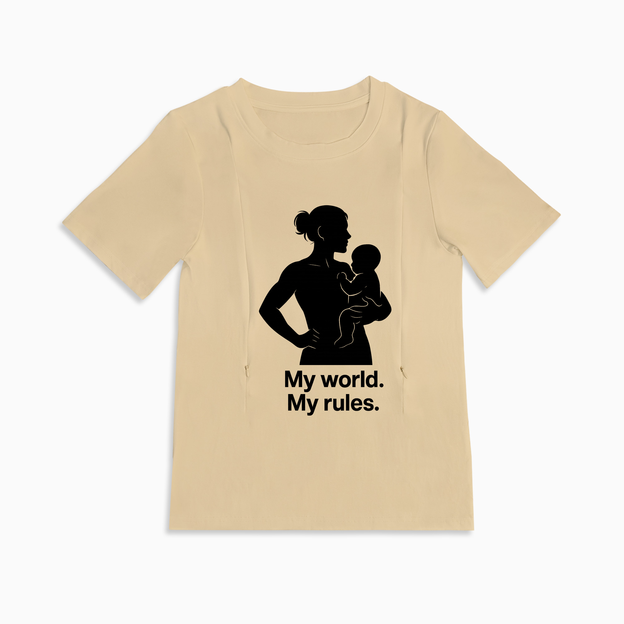 Graphic Nursing Tee for Moms | "My Baby My Rules" Side Zip Design