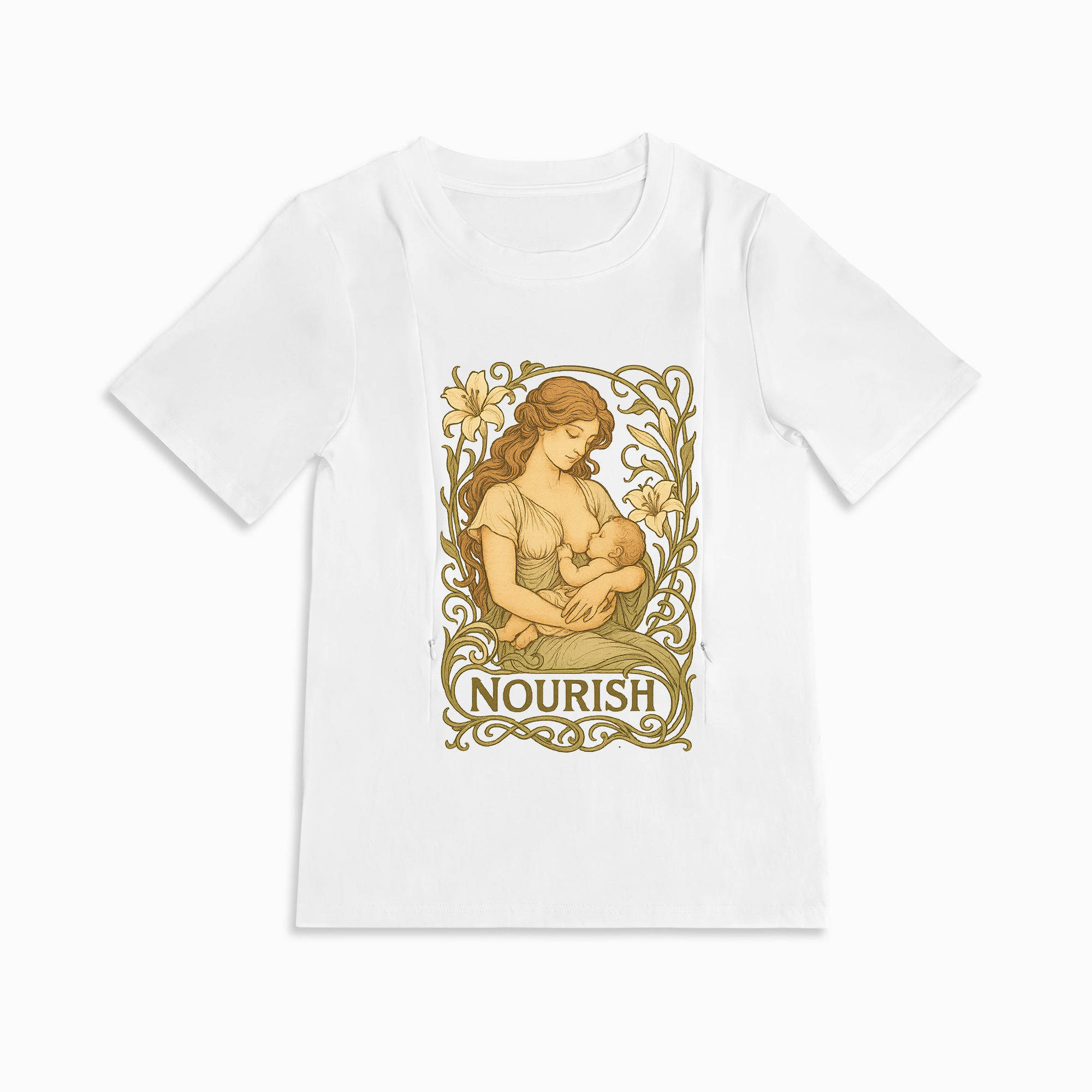 Gift for New Mom | Nourish Nursing T-Shirt with Zippers