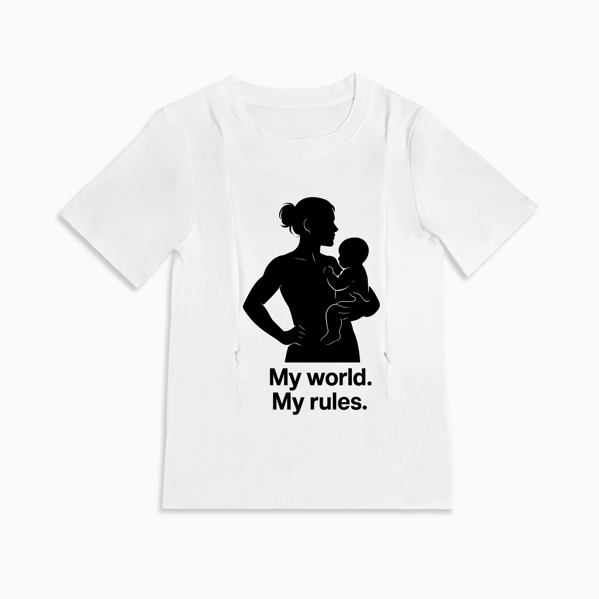 Graphic Nursing Tee for Moms | "My Baby My Rules" Side Zip Design