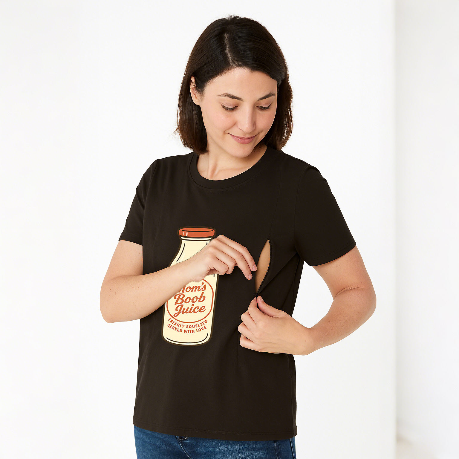 Boob Juice Tee | The Ultimate Zippered T-Shirt for Brea | brand