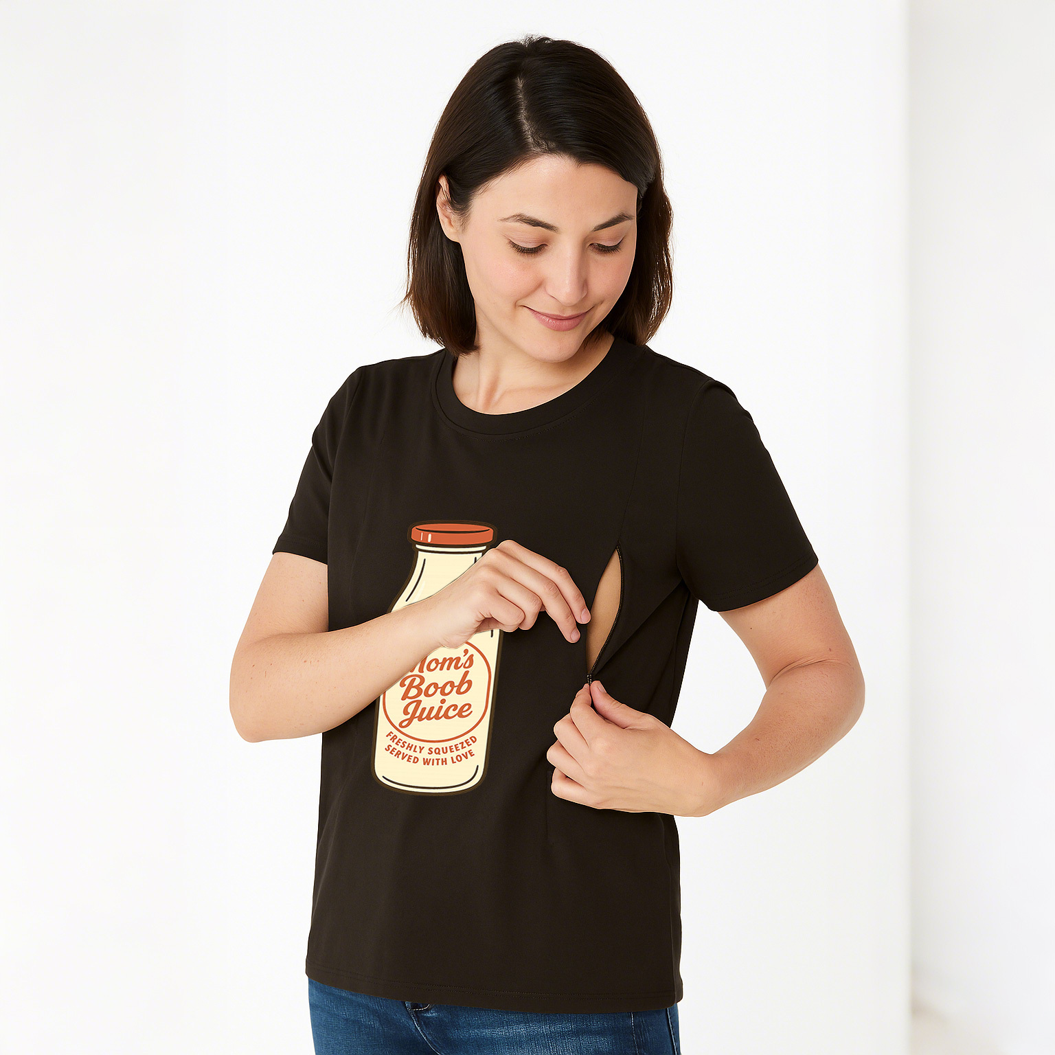 Boob Juice Tee | The Ultimate Zippered T-Shirt for Brea | brand