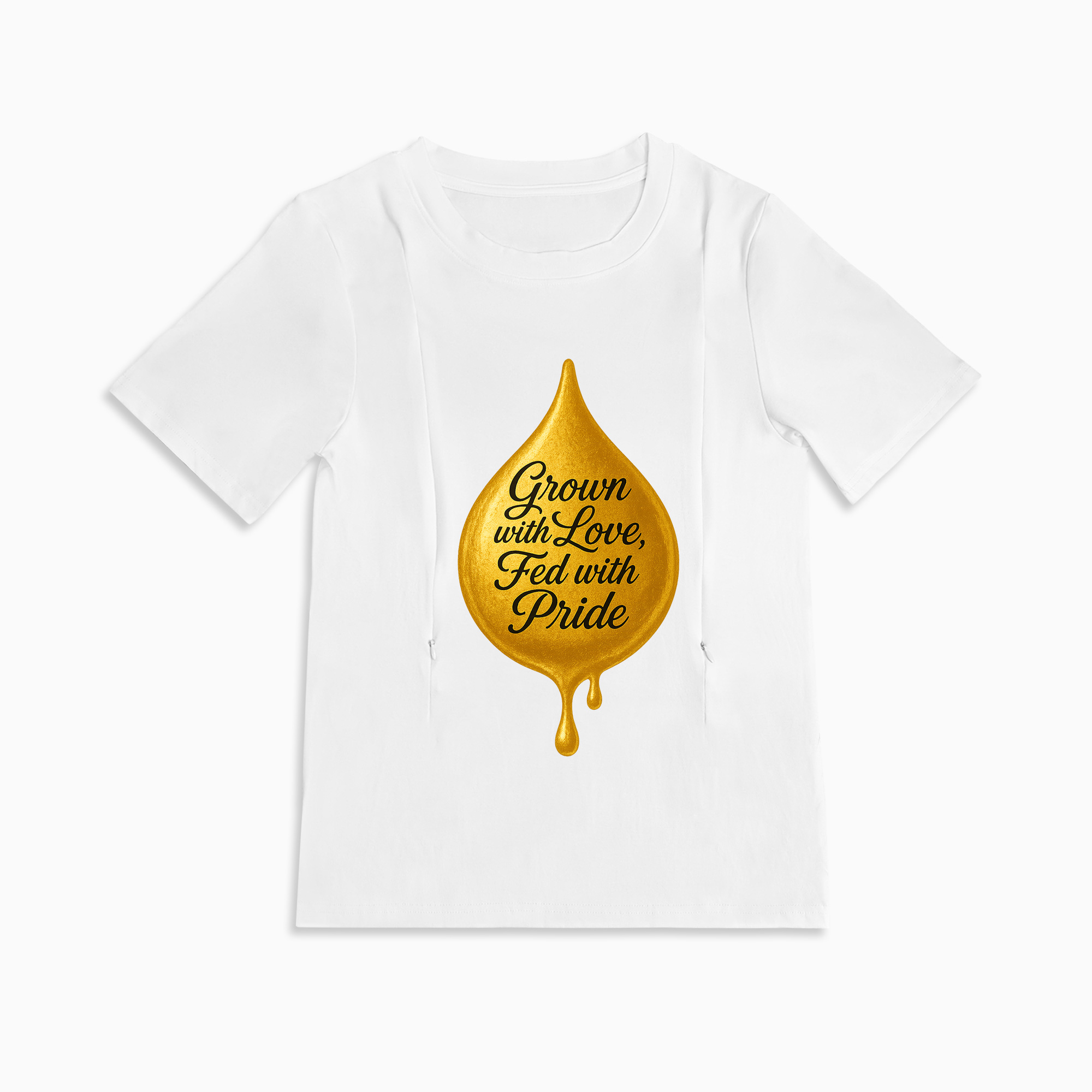 Side Zipper Nursing T-Shirt | Proud Mom "Grown with Love" Graphic