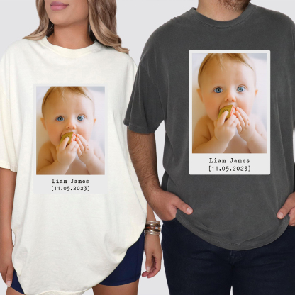 Family Matching Custom Polaroid Baby Photo & Name T-Shirt