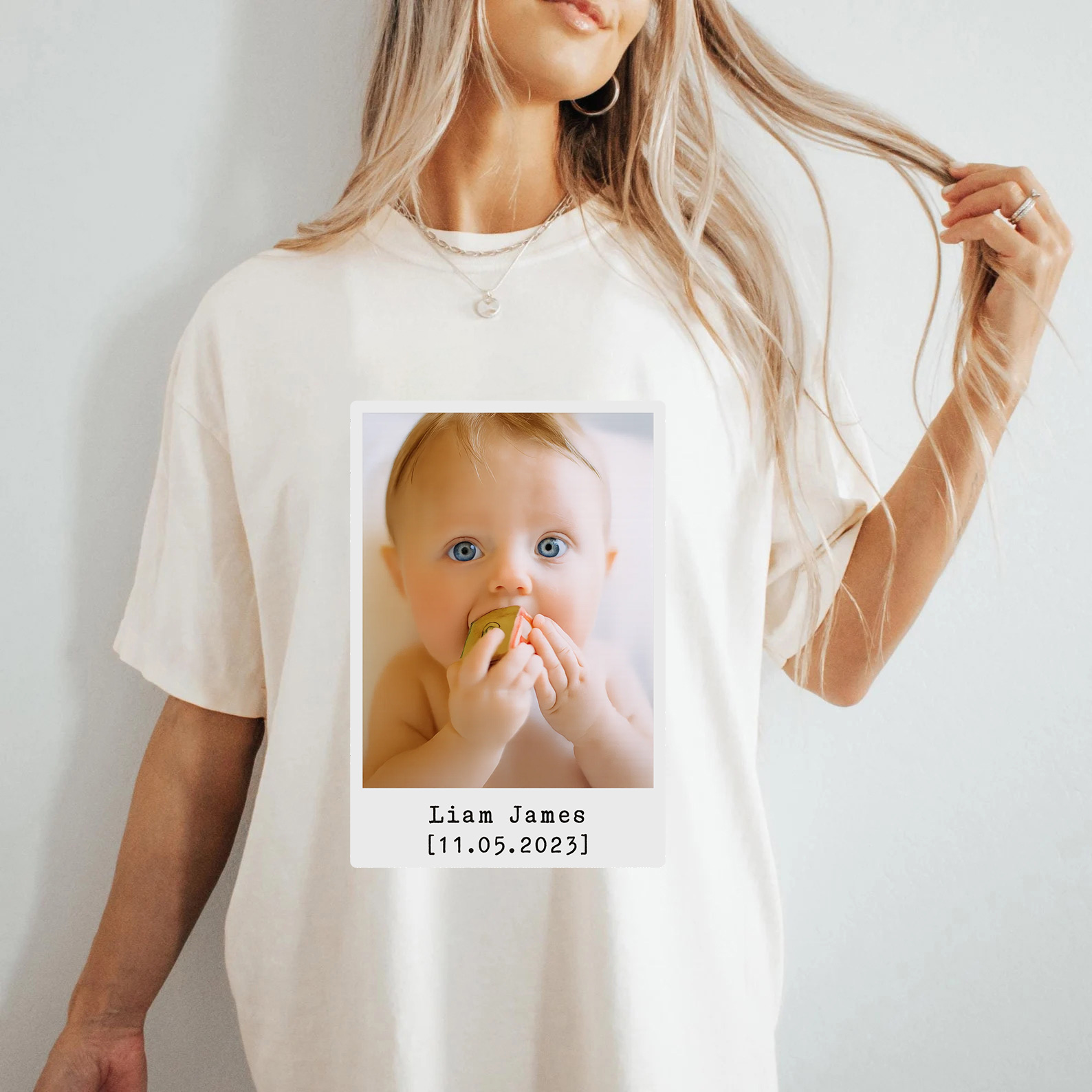 Family Matching Custom Polaroid Baby Photo & Name T-Shirt