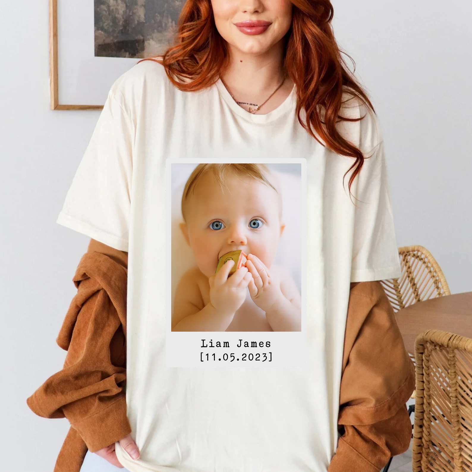 Family Matching Custom Polaroid Baby Photo & Name T-Shirt