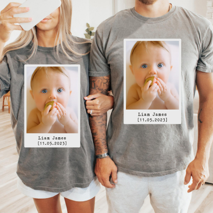 Family Matching Custom Polaroid Baby Photo & Name T-Shirt