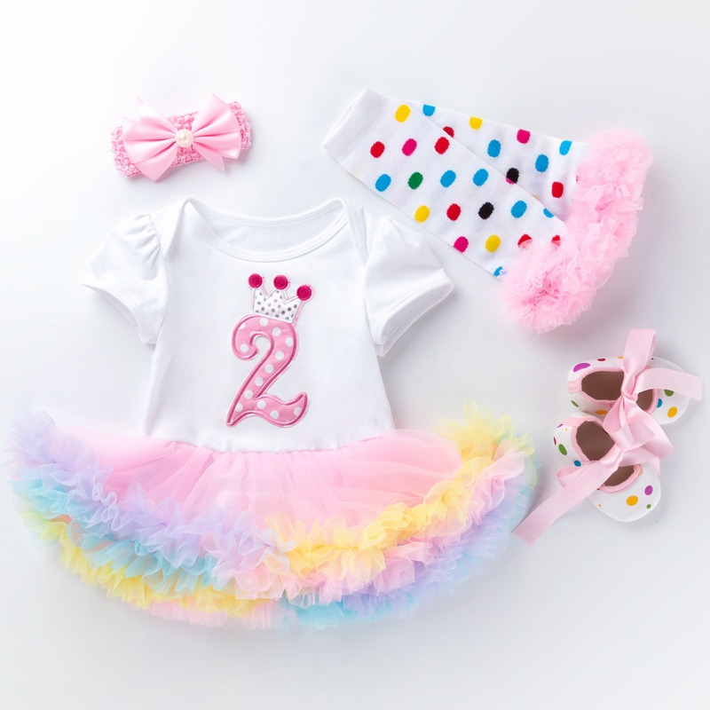 4pcs Baby Girl Tutu Dresses Set With Leg Warmers