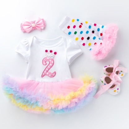 4pcs Baby Girl Tutu Dresses Set With Leg Warmers