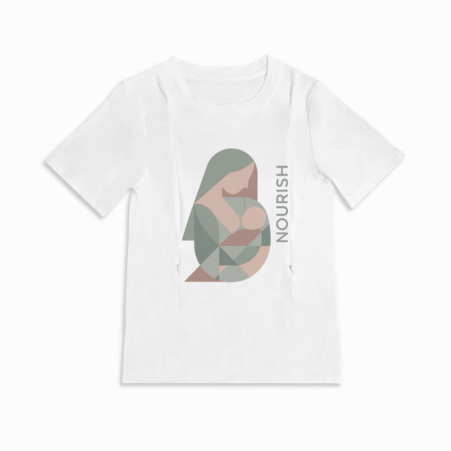 Side Zip Nursing T-Shirt | "Nourish" Slogan | 95% Cotton