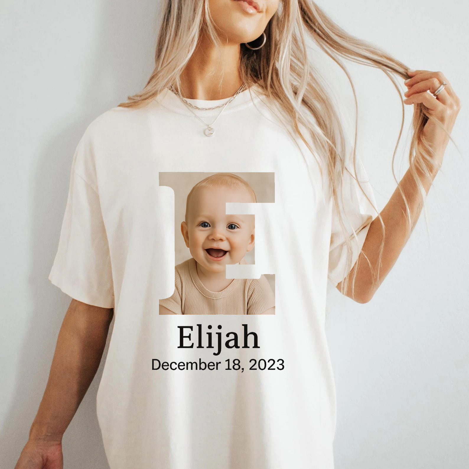 Family Matching Custom Initial Frame Baby Photo T-Shirt
